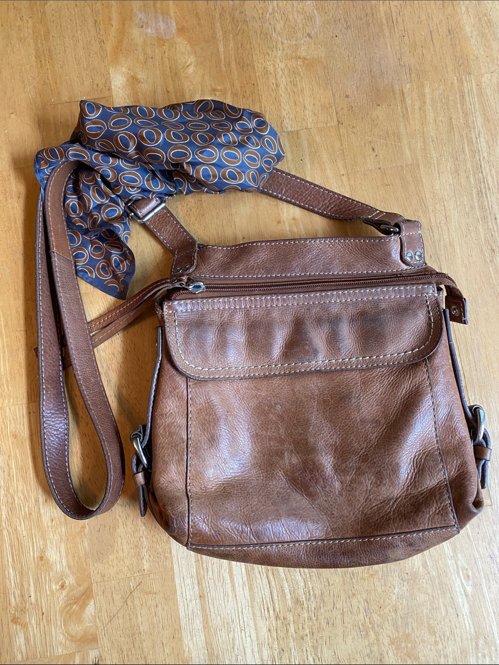 FOSSIL 75082 Vintage Tan Leather Crossbody Handbag/ Purse Sm Flaws